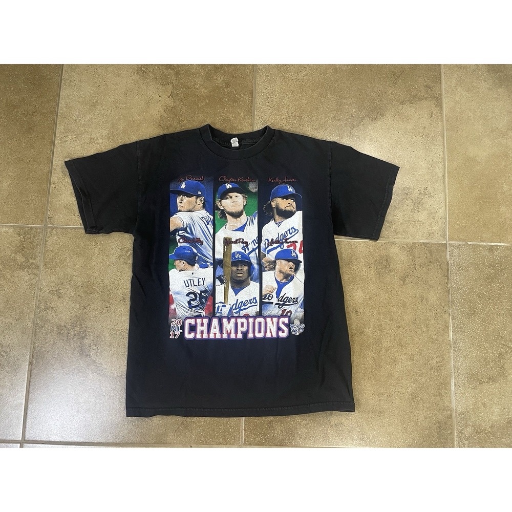 VTG 2017 NL League Champions LA Dodgers Mens Sz M Players Black T-Shirt Kershaw